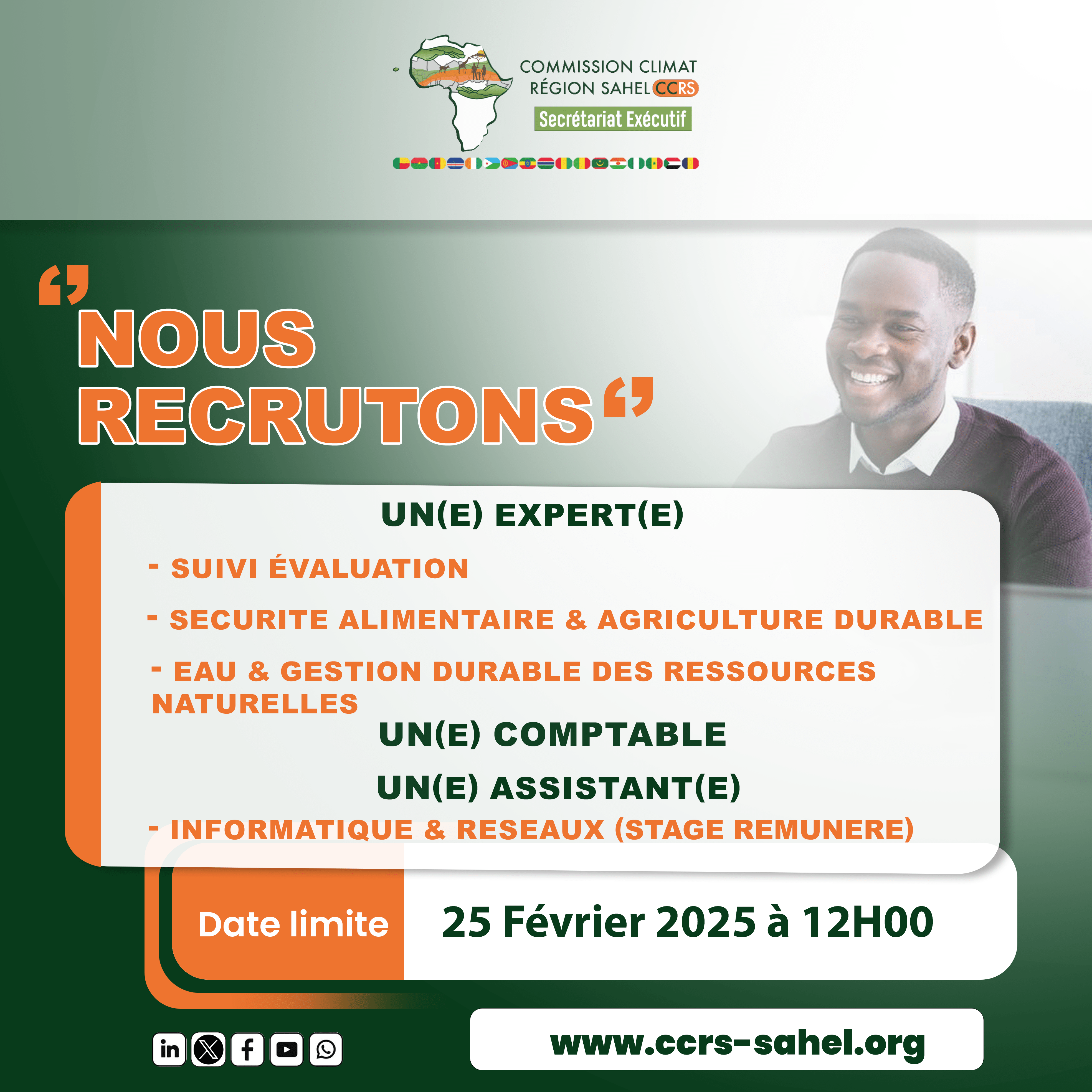 La Commission Climat pour la Région Sahel (CCRS) recrute dans le cadre du renforcement de son équipe